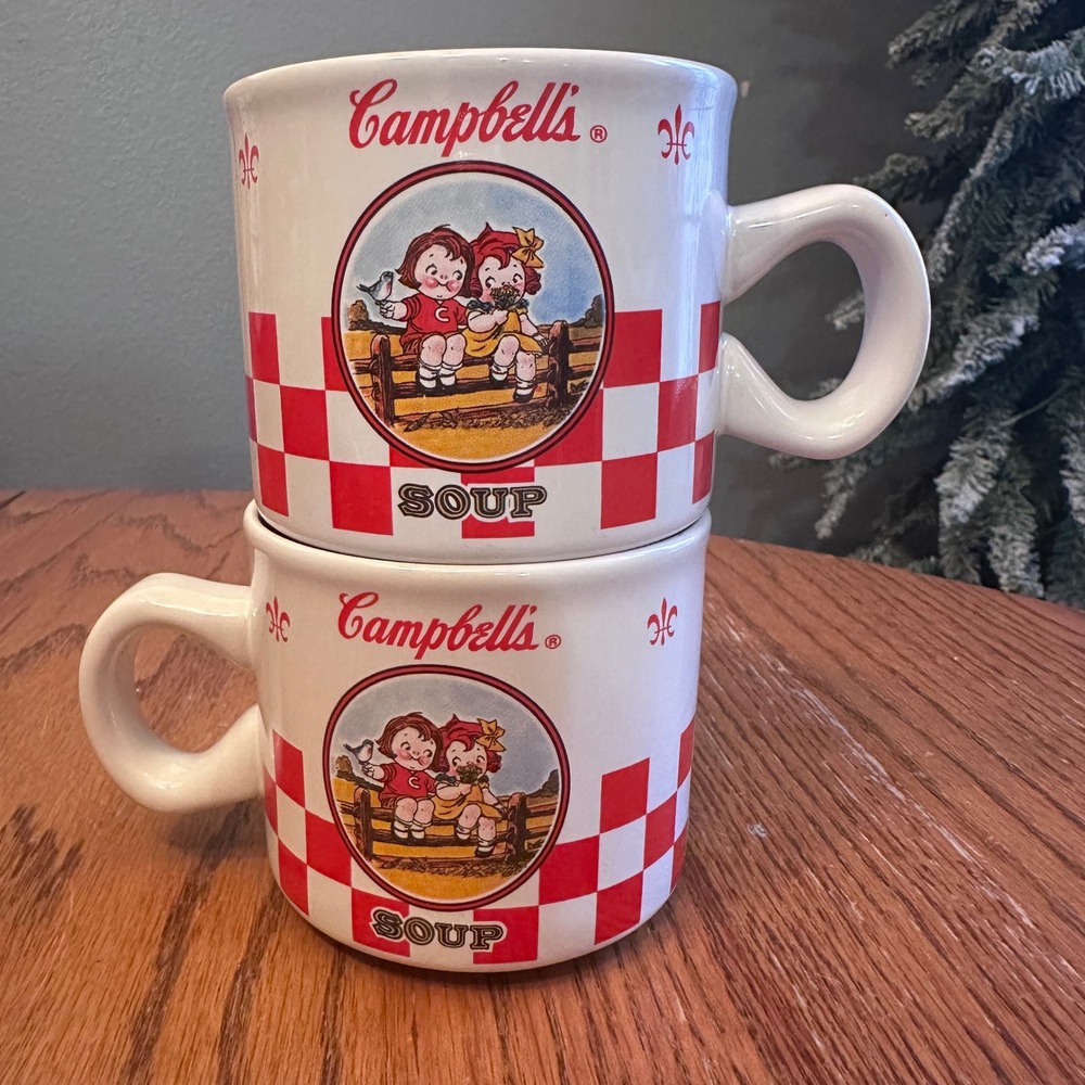 Campbell's Soup Mugs Set of 2 Red Excellent Vintage 2000s Kids Graphic - Picture 2 of 6
